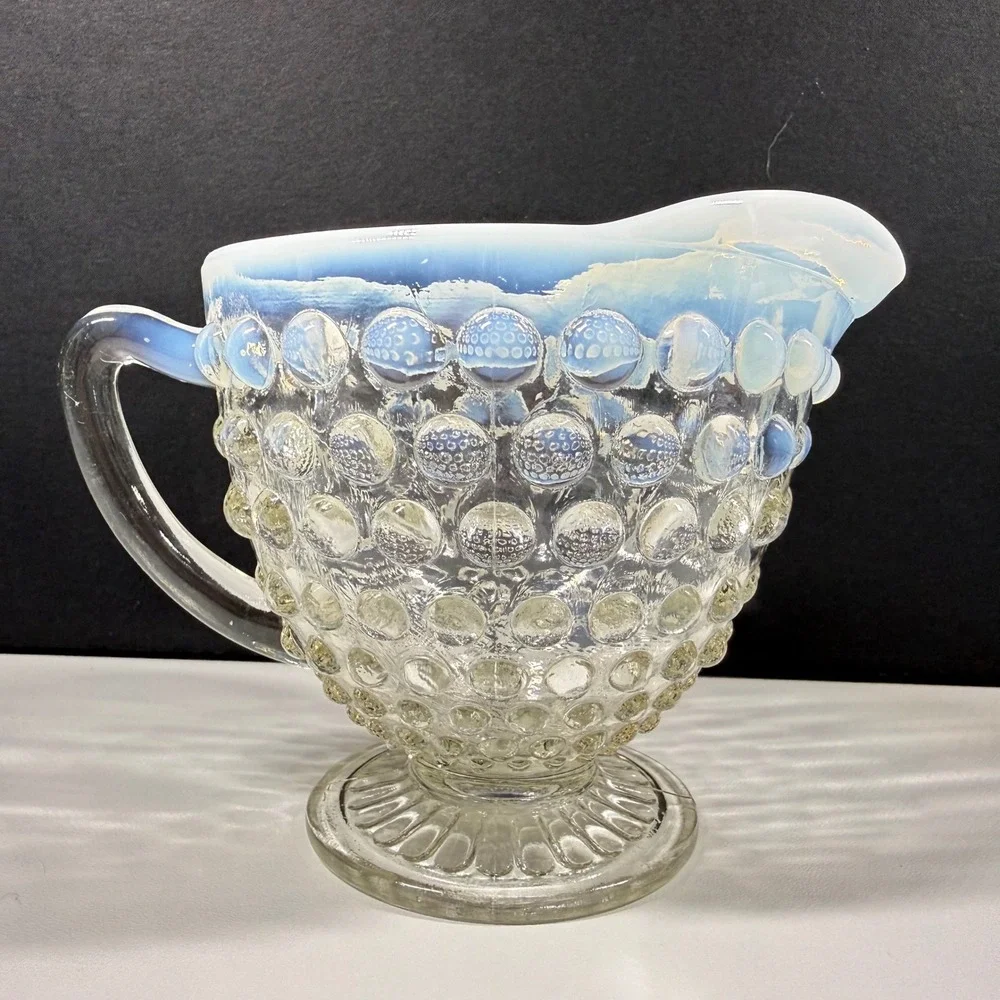 Anchor Hocking Fenton Moonstone Opalescent Hobnail Glass Creamer Vintage 3.5